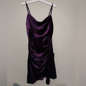 Lulus Purple Velvet Mini Dress, Small, Spaghetti Strap, Zipper Closure